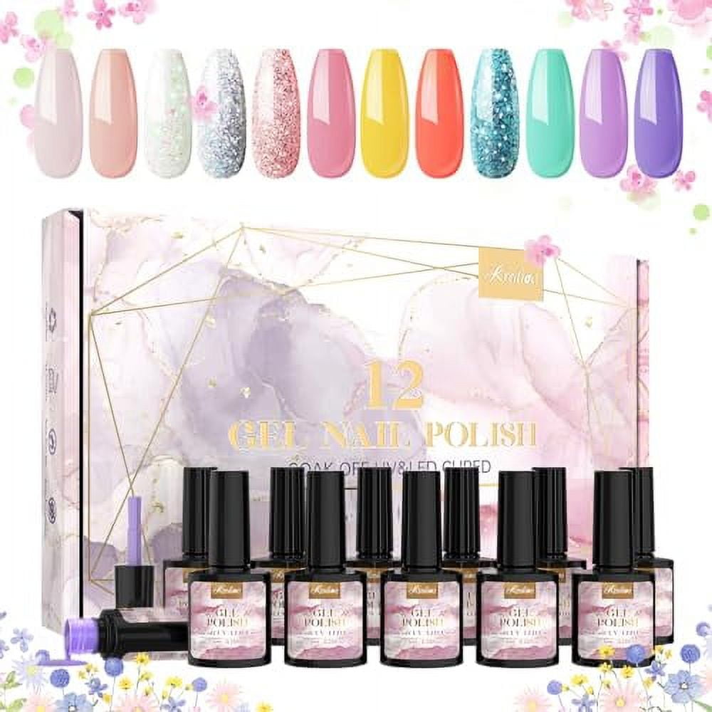 Kredioo Gel Nail Polish 12 Colors Kit Nude Pink Glitter Milky White