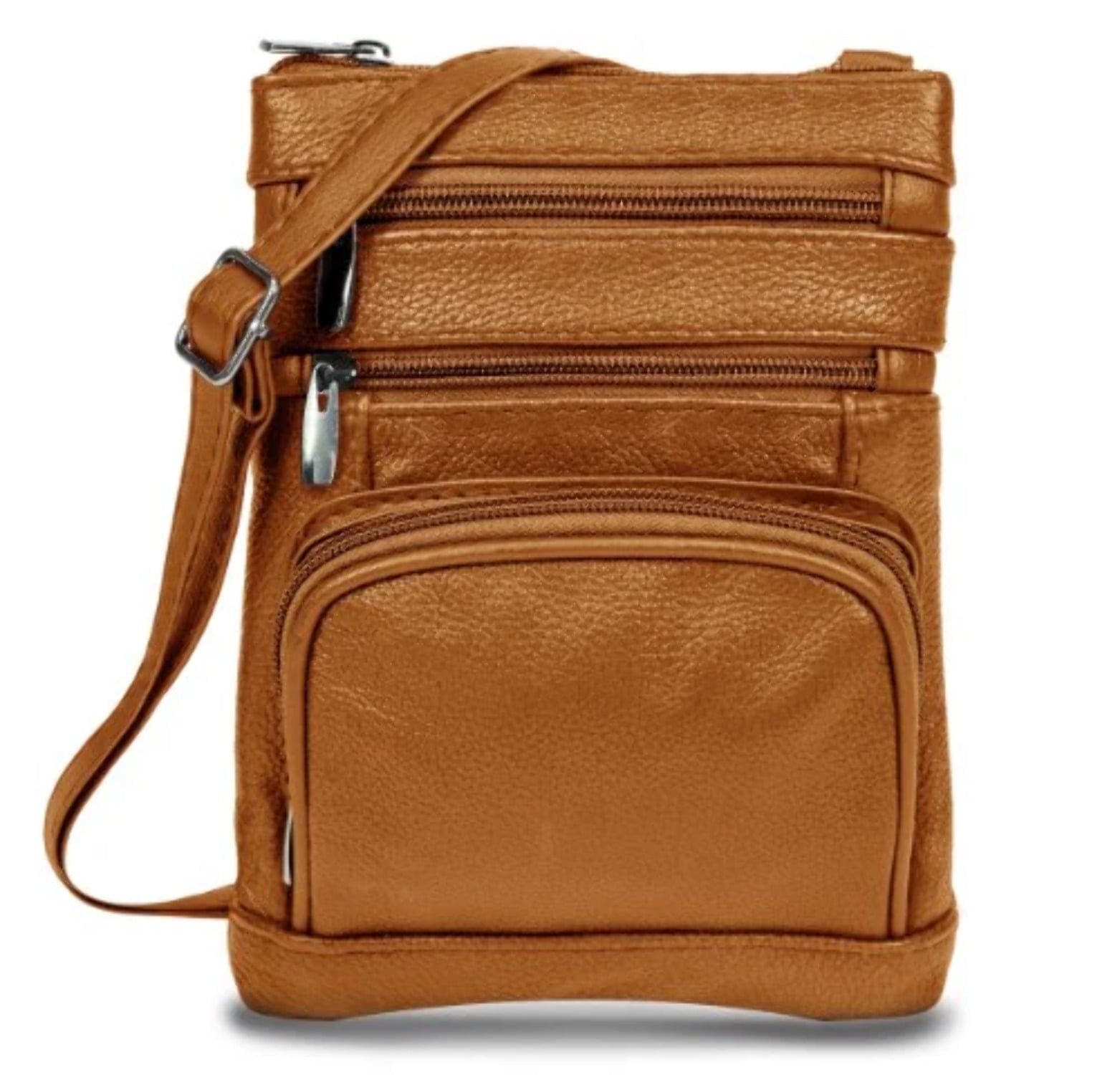 Krediz Genuine Leather Cross Body Handbag Plus Size Super Soft Adjustable Shoulder Bag for Women Light Brown