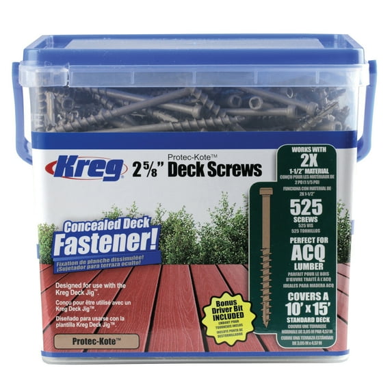 Kreg Protec-Kote SDK-C262W-525 Deck Screw, 2-5/8 in L, Stainless Steel, Flat Head, KTX Square Drive, Self-Tap Point