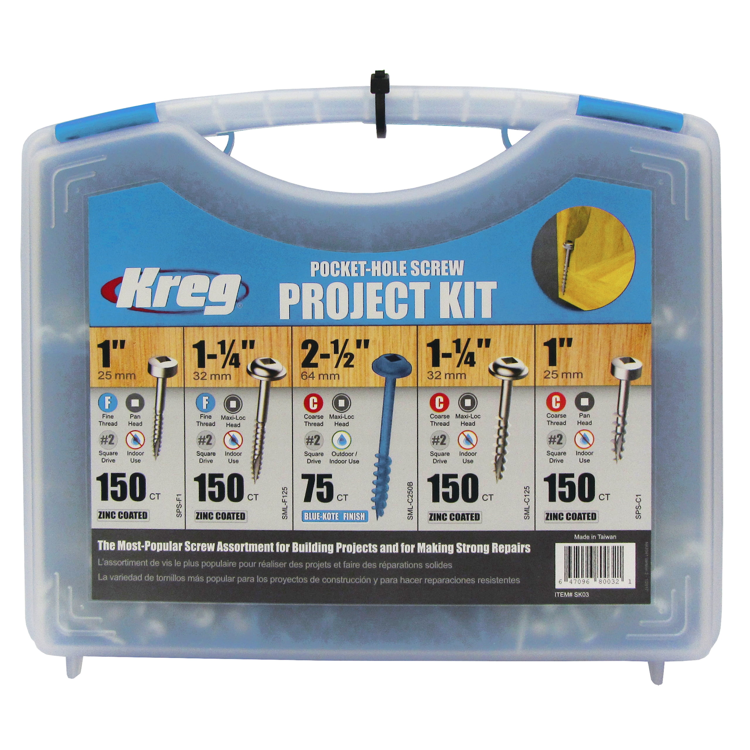 Kreg SK03B Blue-Kote Pocket-Hole Screw Kit
