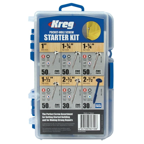 Kreg Pocket-Hole Starter Screw Kit with 260 Assorted Screws in Six Sizes