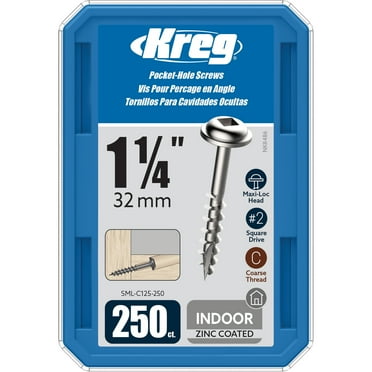 Kreg SML-C125-250 Pocket Screws - 1-1/4", #8 Coarse, Washer-Head, 250ct