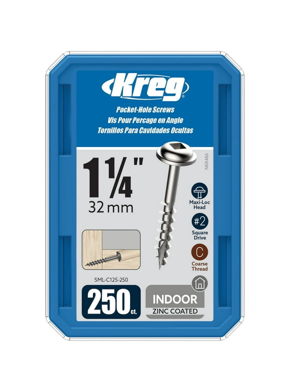 Kreg SML-C125-250 Pocket Screws - 1-1/4", #8 Coarse, Washer-Head, 250ct