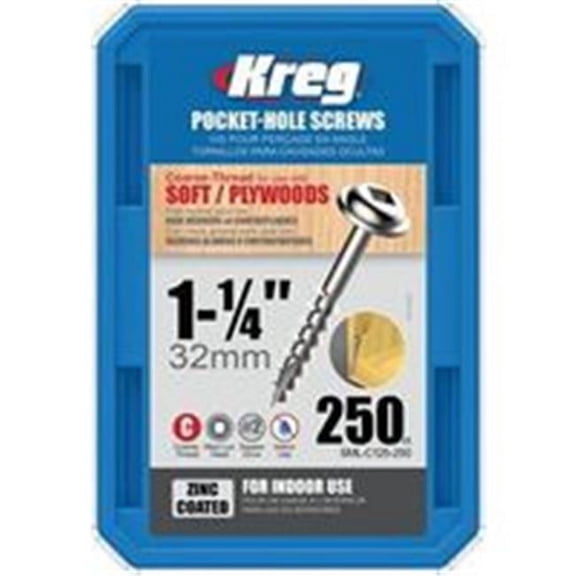 Kreg SML-C125-250 Pocket Screws - 1-1/4", #8 Coarse, Washer-Head, 250ct