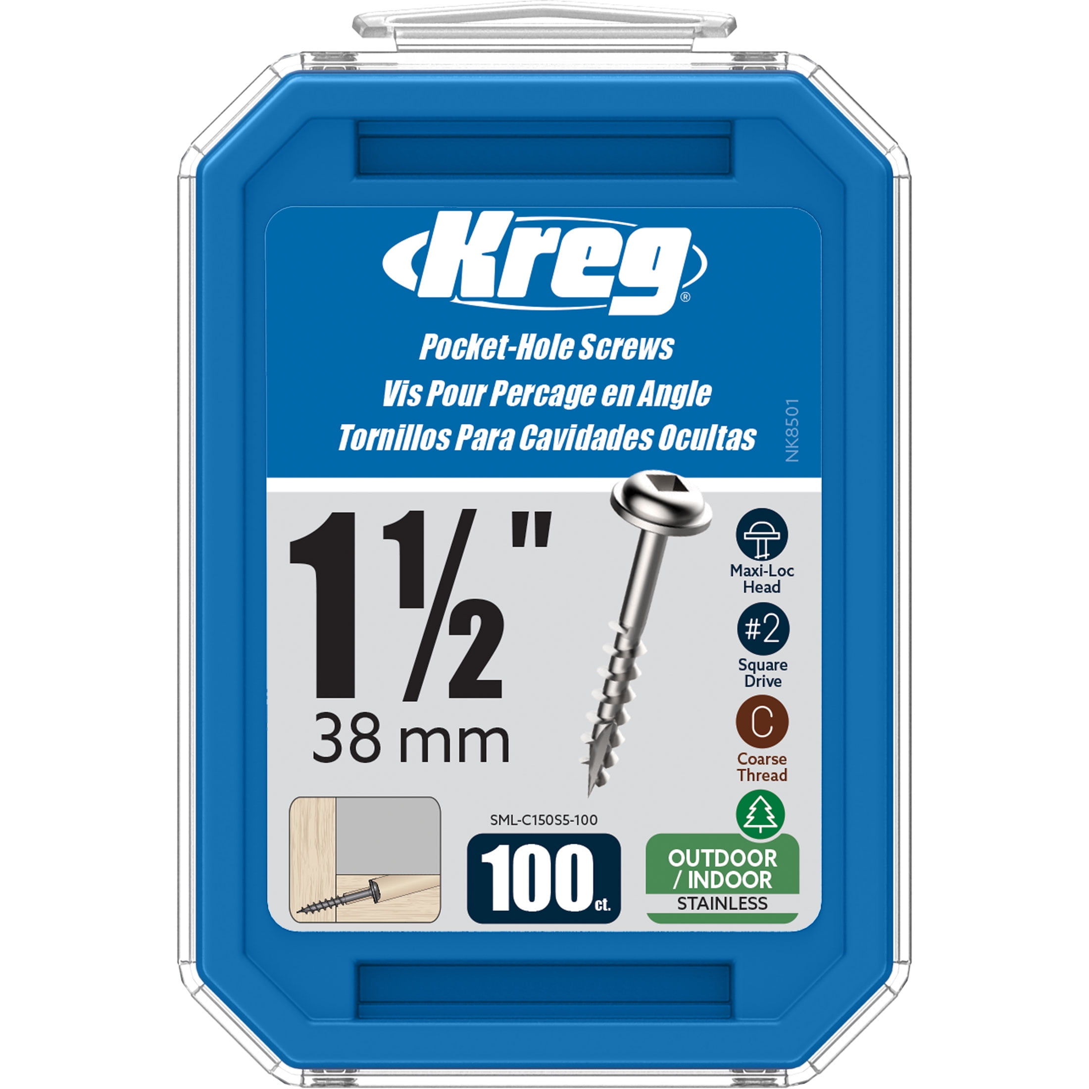 Kreg SMLC150S5100 Stainless Steel PocketHole Screws, 1 1/2Inch, 8