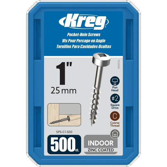Kreg SPS-C1-500 Self-Tapping Wood Screw, NO 6 x 1 in, Steel, Zinc Plated