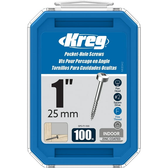 Kreg SPS-F1-100 Zinc Pocket Screws, 1-Inch #6 Fine Thread, Pan Head (100 Count)