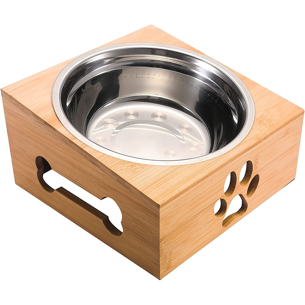 KYONANO Raised Pet Bowls for Cats and Small Dogs, Bamboo Elevated Dog Cat  Food and Water Bowls Stand Feeder with 3 Ceramic Food Bowls for cat Grass  or Food and Anti Slip