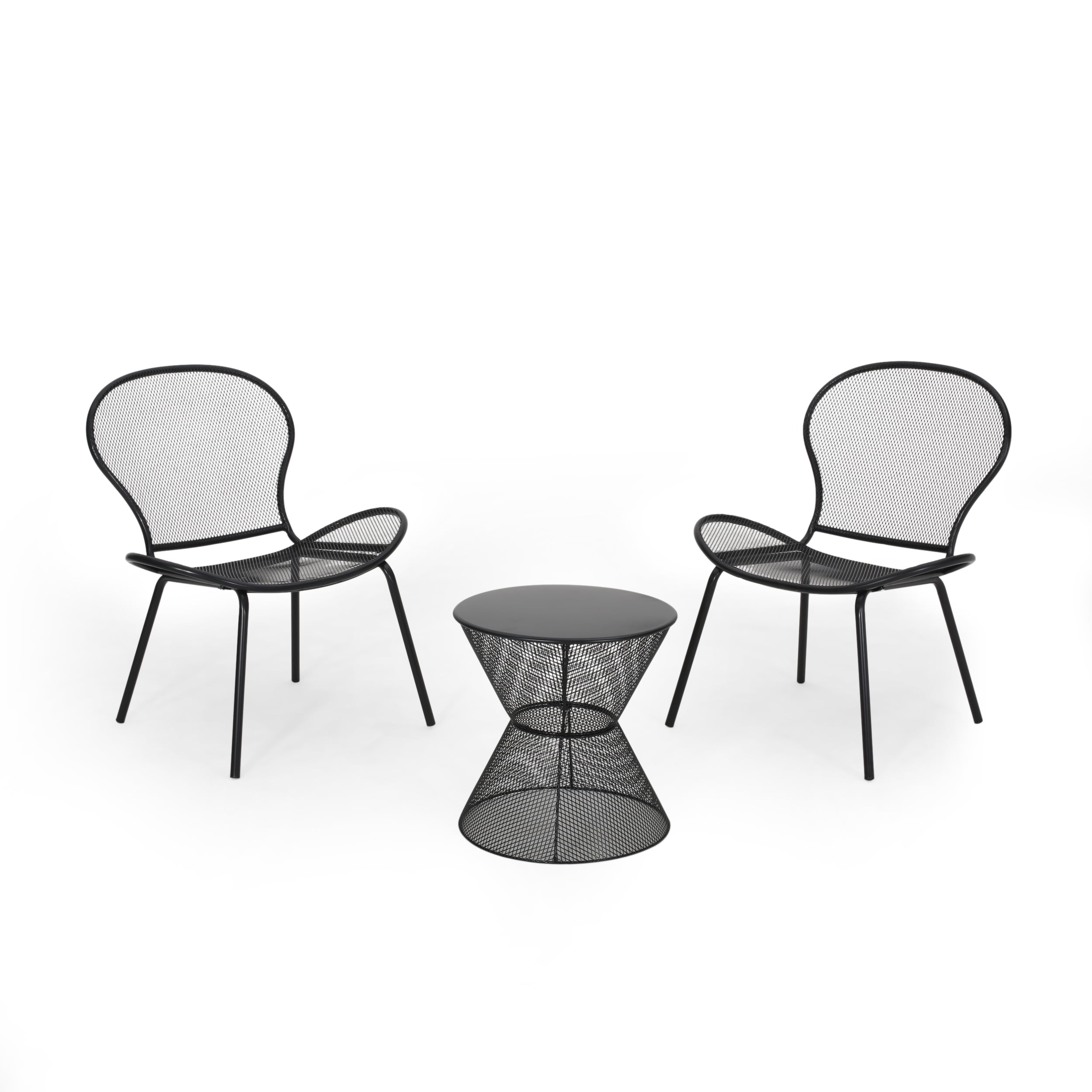 Kreighton Modern Outdoor 2 Seater Iron Chat Set with Side Table, Matte Black