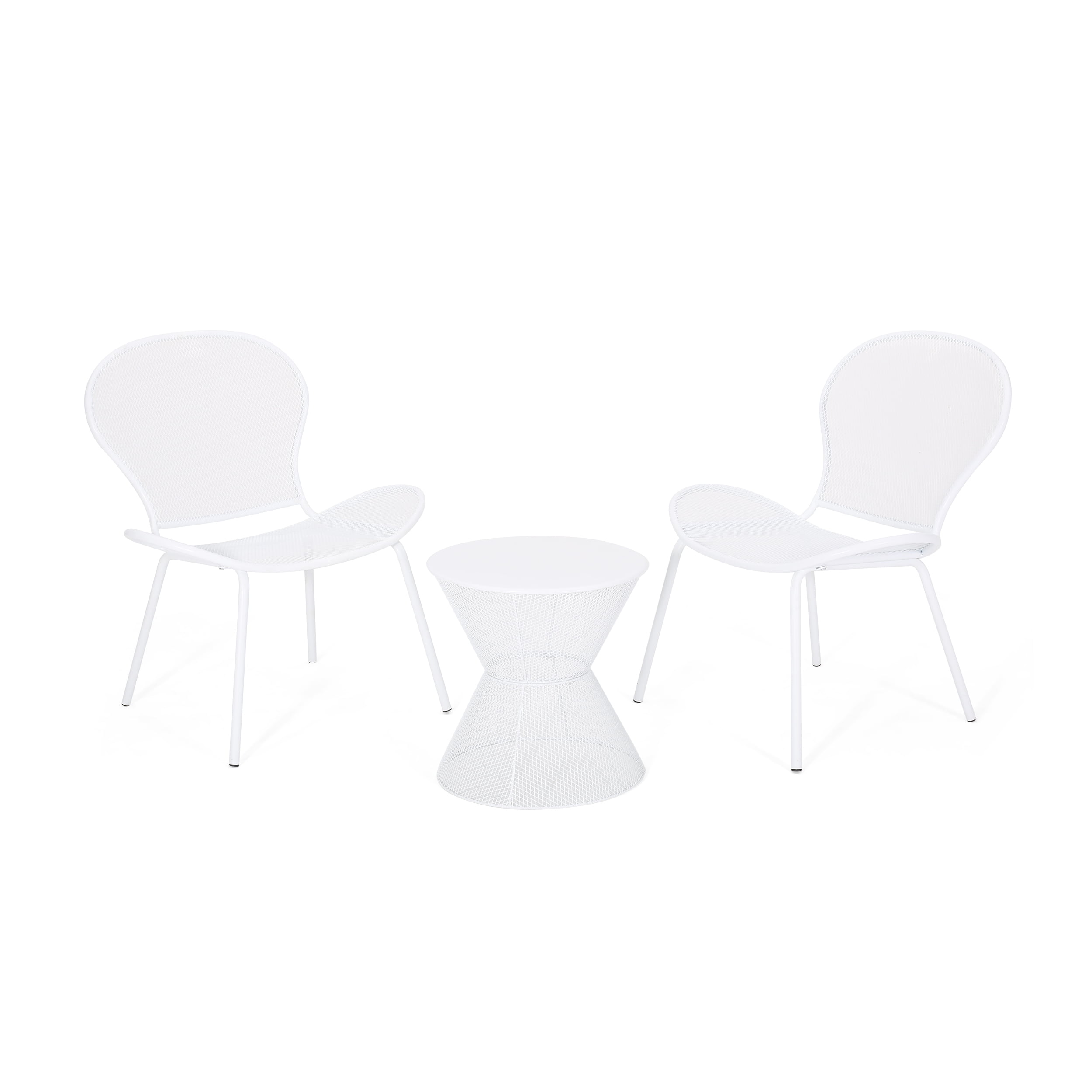 Kreighton Outdoor 2 Seater Iron Chat Set with Side Table, Matte White