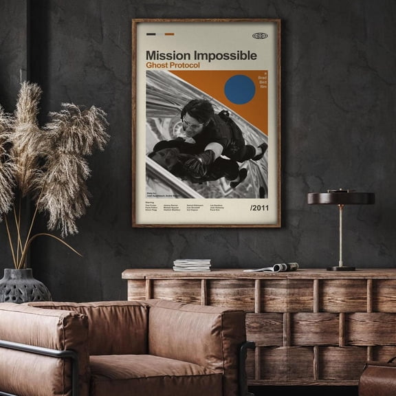 Kremlin Infiltration Ghost Protocol Mission Impossible Minimalist Black and White Mid-Century Modern Wall Art, Unframed Poster