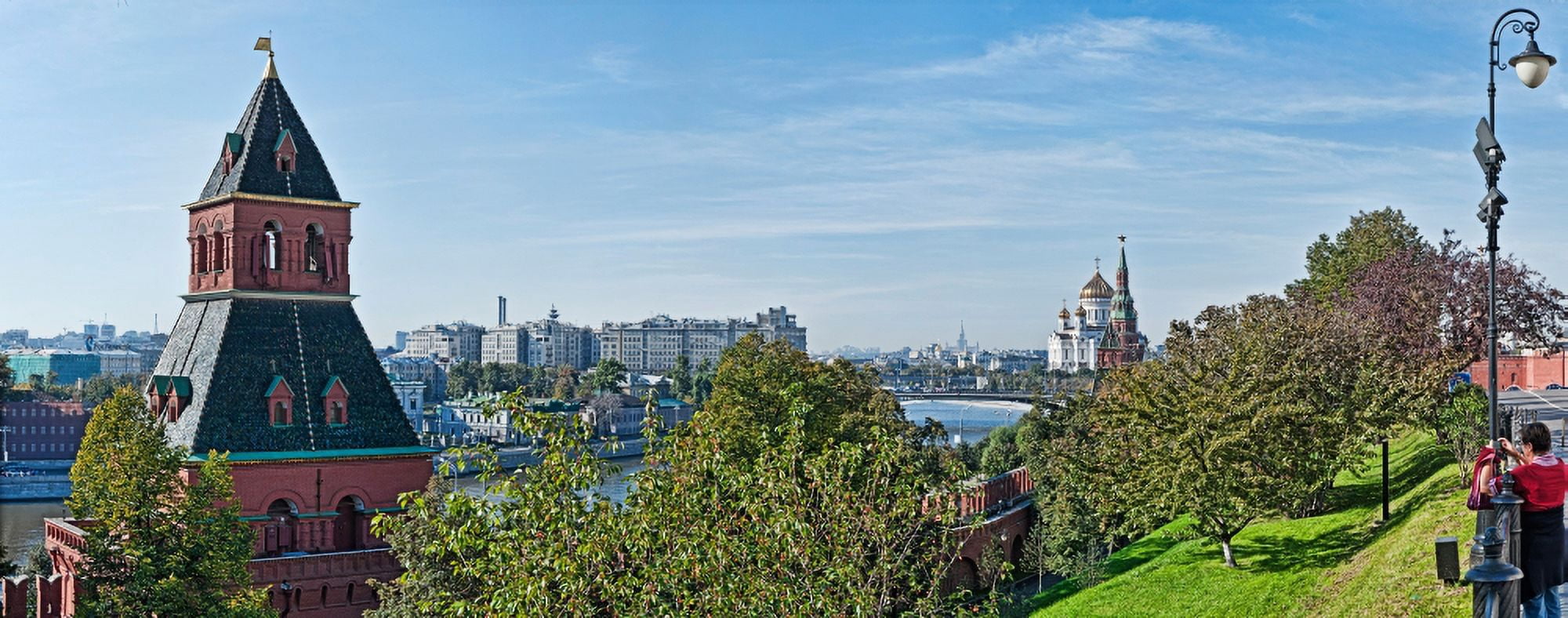 Kremlin Wall with skyline and Cathedral Of Christ The Saviour in the background Moscow Russia Canvas Art - Panoramic Images (27 x 9)