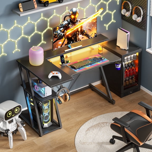 Kreppo 39" Black L-Shaped Desk,Indoor Furniture Expandable Gaming Station with RGB & Outlets