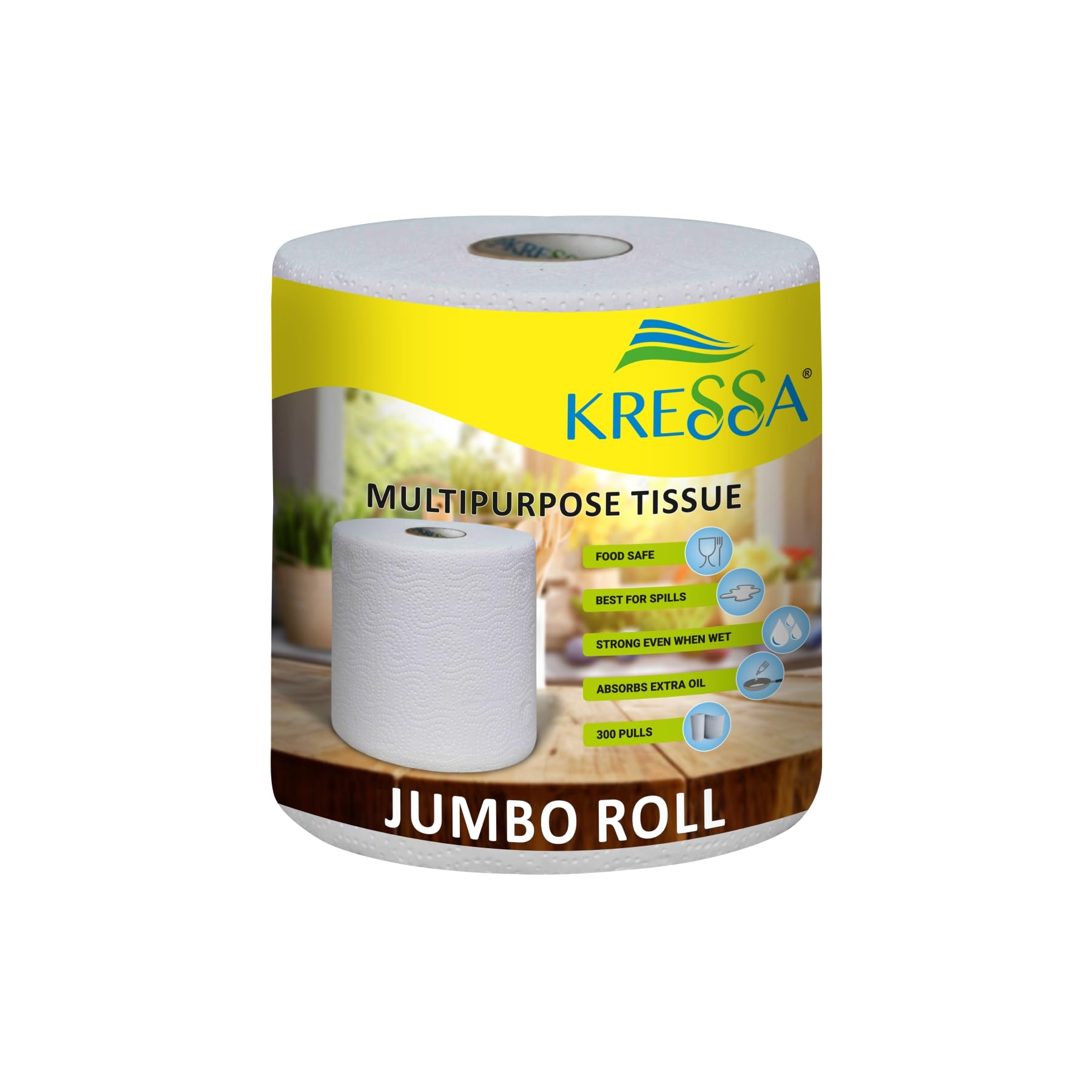 Kressa Jumbo Kitchen Tissue Paper Roll Paper Towel 1 Roll Total 300