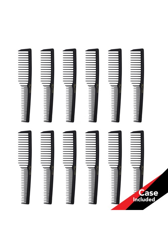 Krest 6000 Teasing Combs Lift Vent Hair Combs Pack Space Tooth Wide teeth Comb Black 12 Pc.