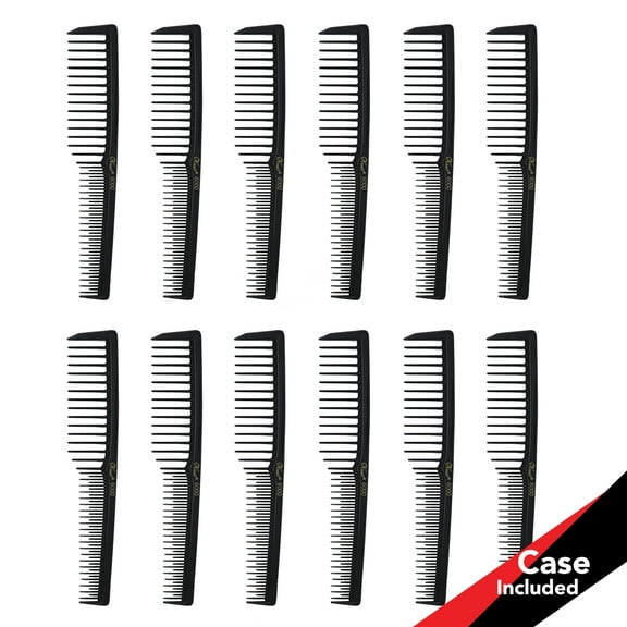 Krest 6000 Teasing Combs Lift Vent Hair Combs Pack Space Tooth Wide teeth Comb Black 12 Pc.