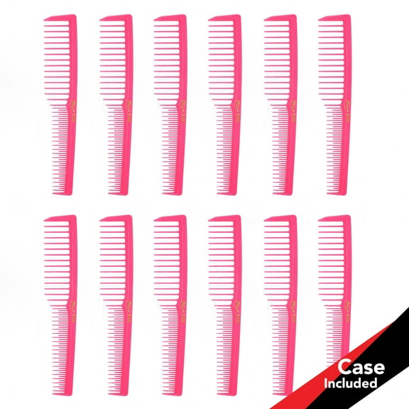 Krest 6000 Teasing Combs Lift Vent Hair Combs Pack Space Tooth Wide teeth Comb Neon Pink 12 Pc.