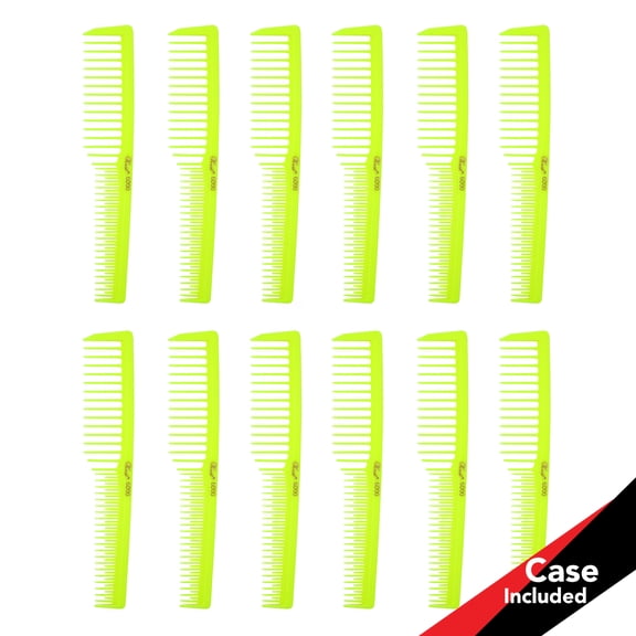 Krest 6000 Teasing Combs Lift Vent Hair Combs Pack Space Tooth Wide teeth Comb Neon Yellow 12 Pc.