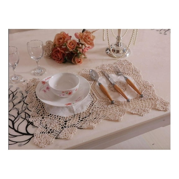 KriKac 100% Cotton Crocheted Lace Tablecloth, Gorgeous Wedding/Party Tablecloth, Set of 4 14x20 Placemats