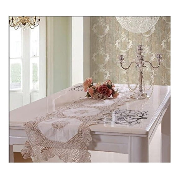 KriKac 100% Cotton Crocheted Lace Tablecloth Gorgeous Wedding / Party Tablecloth Vintage Dining Kitchen Table Runner (15x54, White)