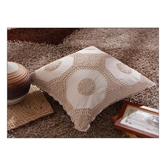 KriKac Crochet 18x18 White Cotton Pillow Covers, Hand Crochet 2 Count