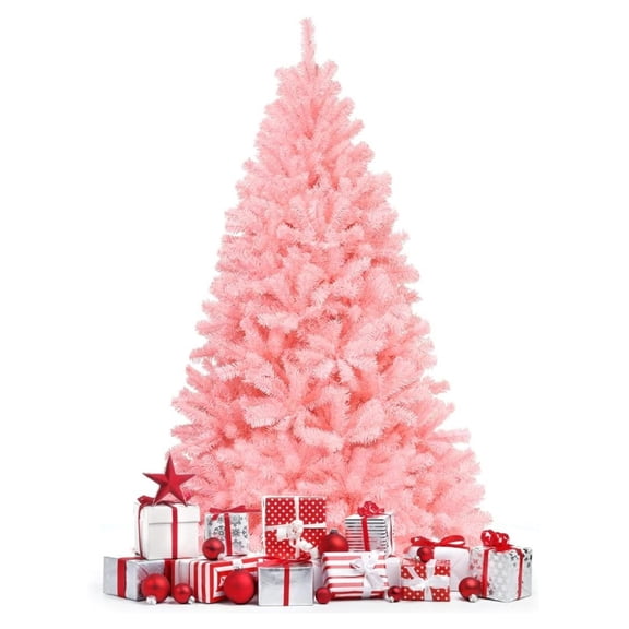 KriKac 6 ft Artificial Christmas Tree, Hinged Spruce Full Tree w/Foldable Metal Stand, Cherry Blossom Color, 1036 Tips Christmas Tree for Home Office Party Decoration, Easy Assembly