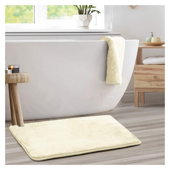 KriKac Bath Mat – Memory Foam Bath Mat - Soft Bathroom Rug - Non Slip and Super Absorbent - Fast Drying Machine Washable Bath Mat - White - Large Size 20” x 32”