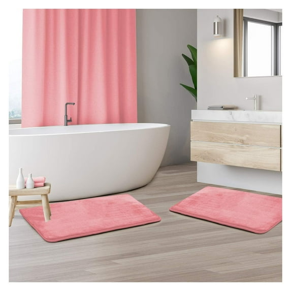 KriKac Bath Mat Set – Memory Foam Bath Mat - Soft Bathroom Rug - Non Slip and Super Absorbent - Fast Drying Machine Washable Bath Mat Set of 2 17 x 24, Coral