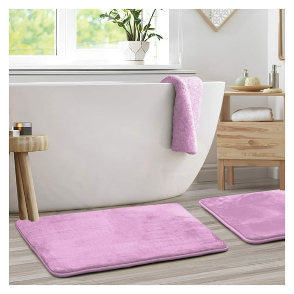 KriKac Bath Mat Set – Memory Foam Bath Mat - Soft Bathroom Rug - Non Slip and Super Absorbent - Fast Drying Machine Washable Bath Mat Set of 2 20 x 32, Lavender