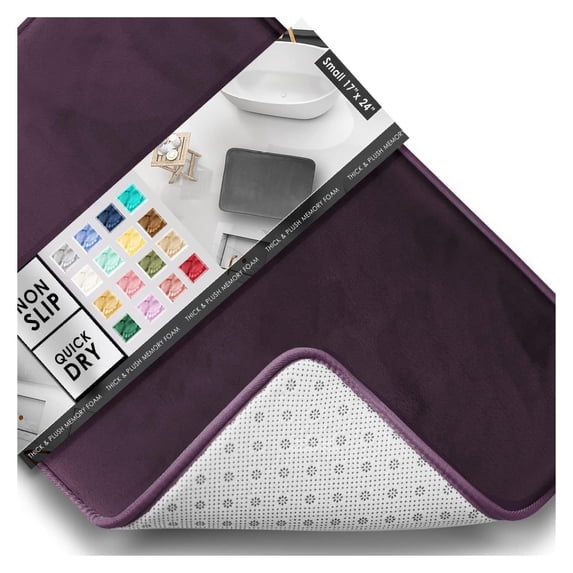 KriKac Bathroom Rugs, Velvet Memory Foam Bath Mat, Non-Slip, Machine Washable Bath Rugs - Dries Quickly, Ultra Soft Plush Bath Mats for Bathroom, 17 x 24, Dark Purple