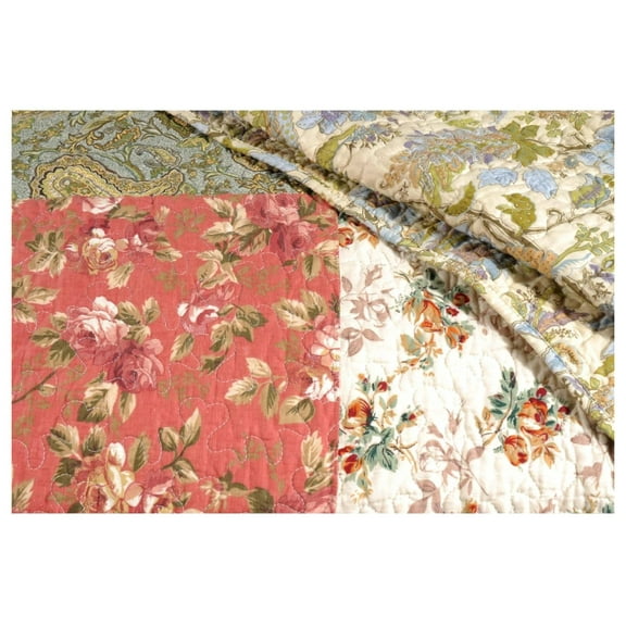 KriKac Blooming Prairie 5-Piece Daybed Bedding Set Green Floral Patchwork Shabby Chic Cotton Bedskirt Included