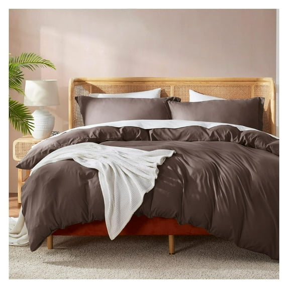 KriKac Chocolate Brown California King Duvet Cover Sets - Soft Double Brushed Cal King Duvet Cover, 3 Piece, with Button Closure, 1 Duvet Cover 104x98 inches and 2 Pillow Shams