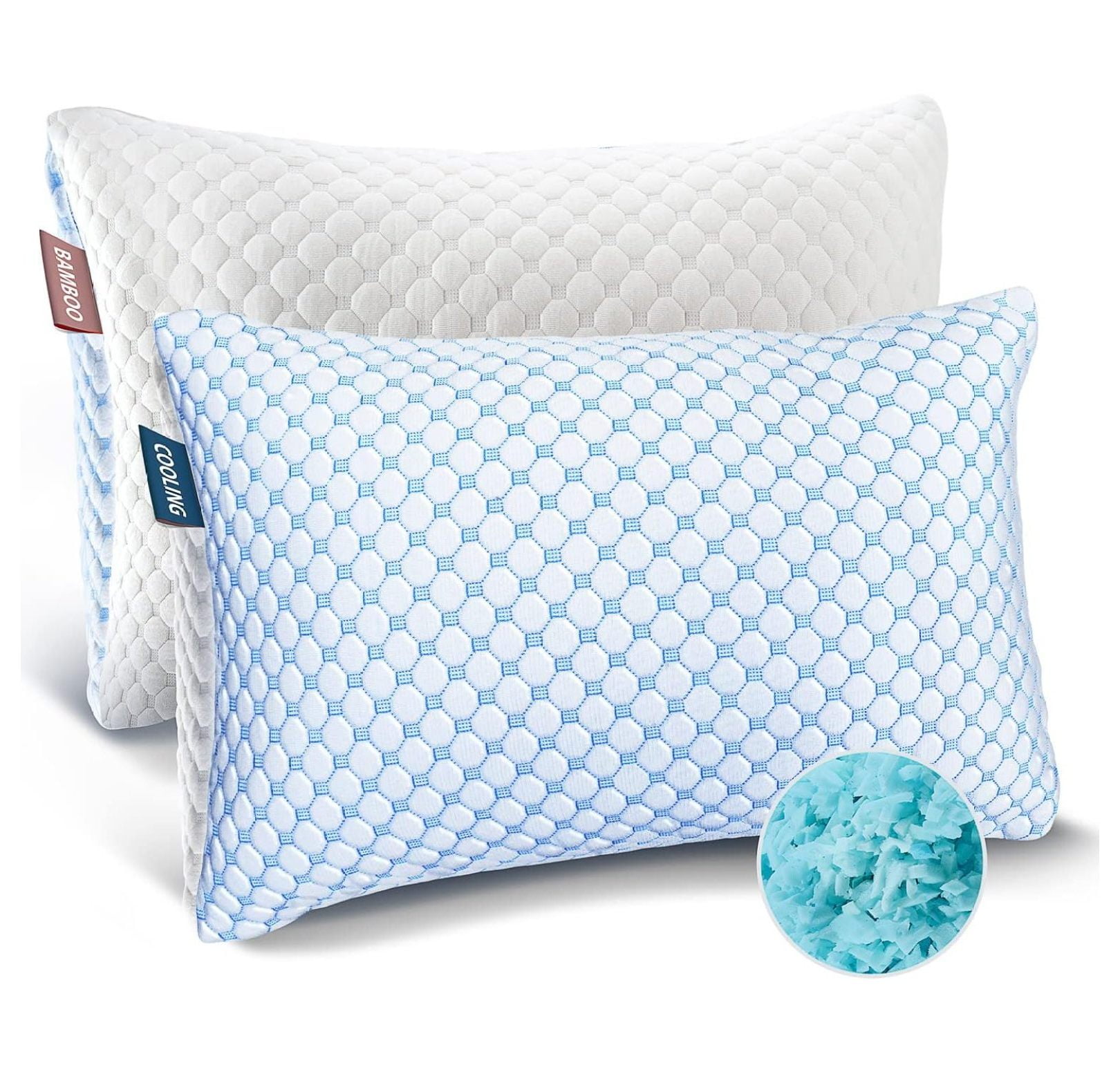 KriKac Cooling Pillow, Shredded Queen Size Set of 2, Gel Infused Cool Pillow, Adjustable Cooling Pillows for Sleeping, Breathable Queen Pillows, Washable Removable Bed Pillow Cover