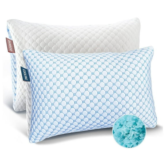 KriKac Cooling Pillow, Shredded Queen Size Set of 2, Gel Infused Cool Pillow, Adjustable Cooling Pillows for Sleeping, Breathable Queen Pillows, Washable Removable Bed Pillow Cover