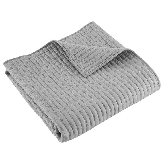 KriKac - Cross Stitch - Quilted Throw - 50x60in. - 100% Cotton - Reversible Pattern - Light Grey with Matching Stitching