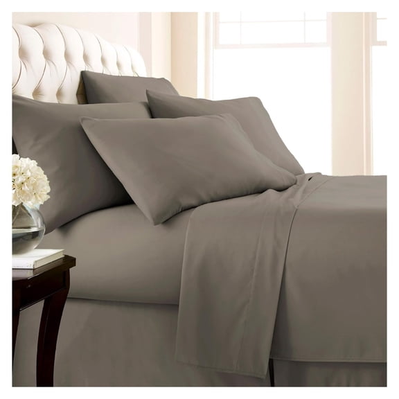 KriKac Deep Pocket Split King Bed Sheets Set, 7-Piece Cozy Microfiber Bed Sheets with Two 21" Deep Fitted King Sheets, Oversize Flat Sheet, 4 King Pillowcases, Dark Taupe