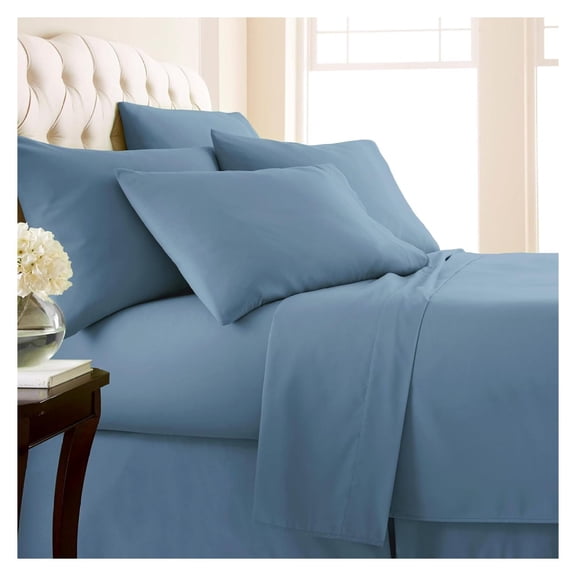 KriKac Extra Deep Pocket Bed Sheets Set, 4-Piece Ultra-Soft Microfiber Bed Sheets with 21" Deep Fitted Sheet, Oversize Flat Sheet, 2 Pillowcases, Coronet Blue