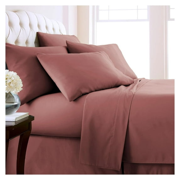 KriKac Extra Deep Pocket Sheets Set for Bed, 4-Piece Ultra-Soft Microfiber Bed Sheets with 21" Deep Fitted Sheet, Oversize Flat Sheet, 2 Pillowcases, Marsala