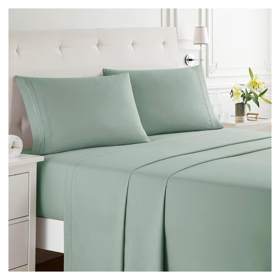 KriKac Full Size Sheet Sets - 4 Piece Full Size Sheets, Deep Pocket, Hotel Luxury, Extra Soft, Breathable and Cooling, Sage Green Sheets for Full Size Mattress