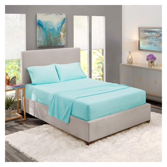 KriKac Full XL Sheets Sets - 4 Piece Full XL Size Sheets, Double Brushed Light Blue Sheets, Hotel Luxury Full XL Sheet Set, Extra Soft Bedding Sheets & Pillowcases