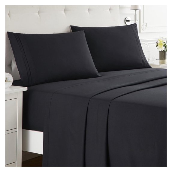 KriKac Full XL Size Sheet Sets - 4 Piece Full XL Size Sheets, Deep Pocket, Hotel Luxury, Extra Soft, Breathable and Cooling, Black Bed Sheets for Full XL Size Mattress