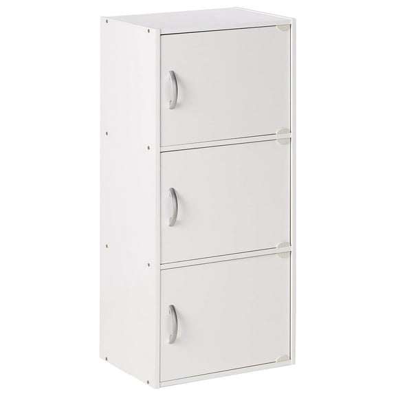 KriKac Heavy Duty Engineered Wooden 3 Door Enclosed Multipurpose Storage Cabinet with Included Hardware for Easy Assembly, White