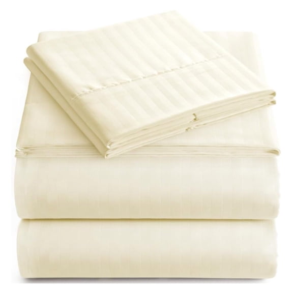 KriKac Italian Prestige Collection Striped Bed Sheet Set – 1800 Luxury Soft Microfiber Deep Pocket 4-Piece Bedding Set - Wrinkle, Stain, Fade Resistant - Beige