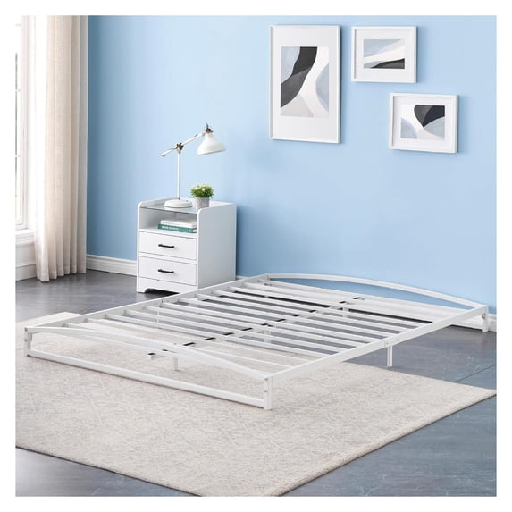 KriKac Low Profile Full Bed Frame, 6 Inch Heavy Duty Metal Full Size Platform Bed Frame, Mattress Foundation with Steel Slat Support, No Box Spring Needed, Easy Assembly, White