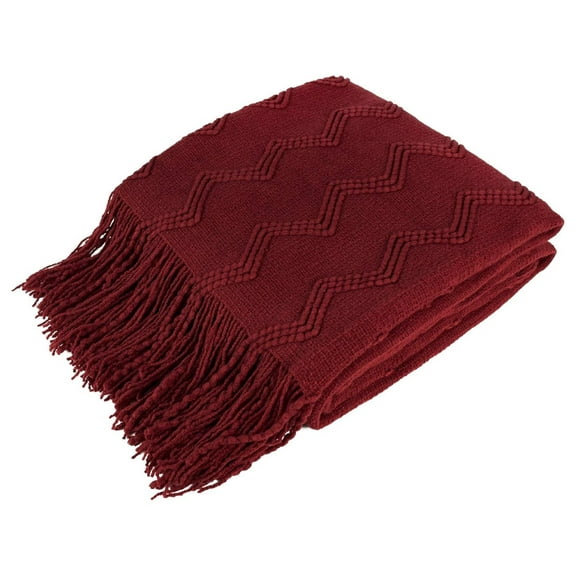 KriKac Maroon Red Knit Throw Blanket Couch, Soft Knitted Boho Farmhouse Home Decor Woven Throw, Cozy Decorative Afghan Bed Sofa, Outdoor Summer Fall Gift Lightweight, Burgundy Wine Cranberry, 50x60