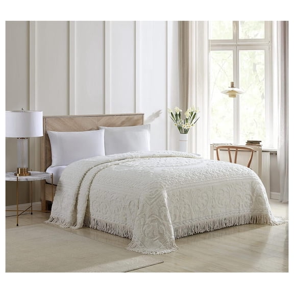 KriKac Medallion Chenille Bedspread, , Ivory