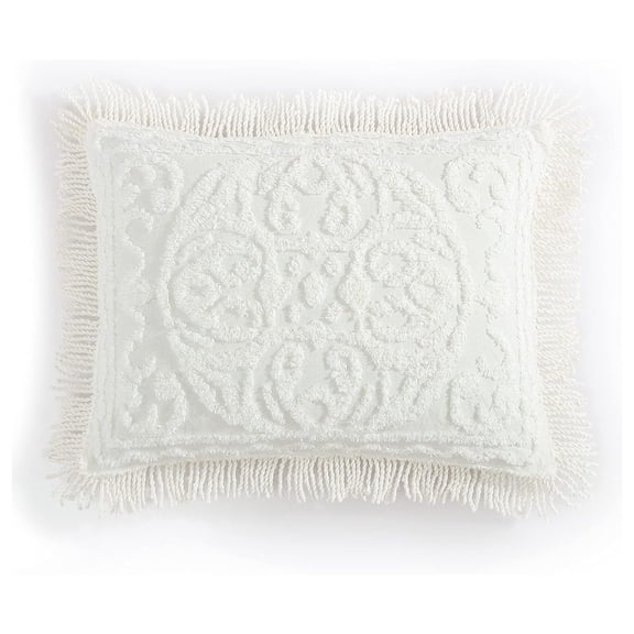 KriKac Medallion Chenille Bedspread, Standard Sham, Ivory