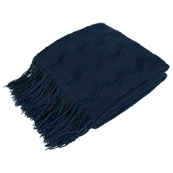 KriKac Navy Blue Knit Throw Blanket for Couch, Soft Knitted Boho Blanket, Farmhouse Home Decor Woven Throw, Cozy Decorative Afghan Bed Sofa, Outdoor Summer Fall Gift, Lightweight, Dark Blue, 50x60