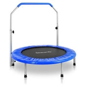 KriKac Portable & Foldable Trampoline - 40" in-Home Mini Rebounder with Adjustable Handrail, Fitness Body Exercise - SLSPT409, Blue