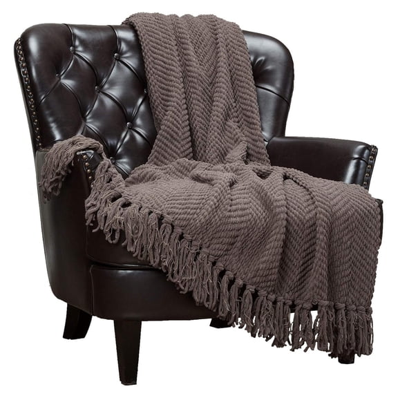 KriKac Premium Textured Knit Throw Blanket with Tassels - Soft, Cozy Blanket for Couch, Bed, Living Room - 50" x 65” - Morel